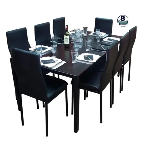 Salle à Manger - Contemporaine 08 Places - 8BBB - Verre/Métal - Noir