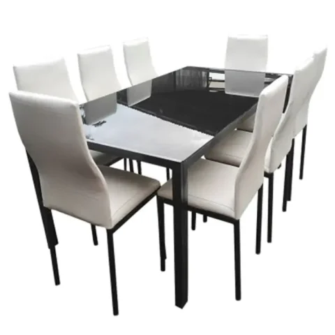 Salle à manger contemporaine - 08 places - 8WWB - Verre/ Métal - Blanc