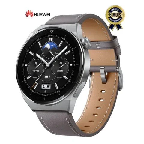 Montre connectée - HUAWEI WATCH GT 3 PRO - Titane classic gris 46 mm - Mode de plongée libre - Batterie durable - charge rapide sans fil - surveillance de la fréquence cardiaque et de l'oxygène sanguin, - Appels Bluetooth