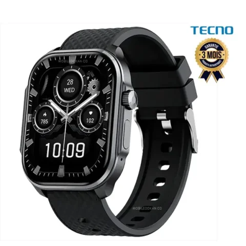 Montre connectée - Tecno Watch 3 Active - Écran 2.02" - Appels Bluetooth - Étanchéité IP68 - Suivi de la fréquence cardiaque, de l'oxygène dans le sang - + de 100 modes Sports - Autonomie jusqu'à 12 jours - Noir/ Argent/ Beige - Garantie 3 mois