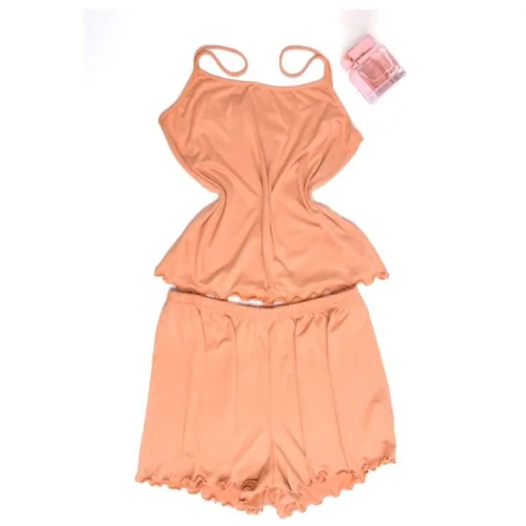 Ensemble Pyjama pour femme - Graciena - Débardeur Short - Tissu Doux Léger Soie - 95% Polyester - Couleur Caramel