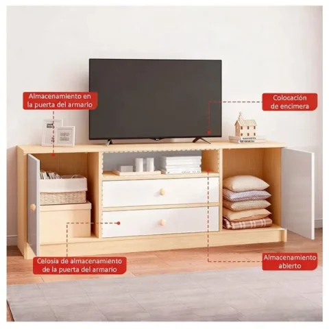 Meuble TV Mieter – Support téléviseurs 50 pouces – 4 portes – 3 étagères – MDF/MDP – Moderne – Brun
