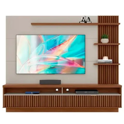 Meuble TV – LN210347 – Boutique JM – 203cm - Jusqu’à 70 pouces - Panneau TV - Portes basculantes - Finition Freijó Off White – Garantie 3 mois