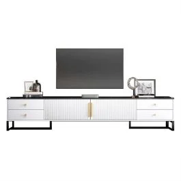 Meuble TV – Guadalupe Gutierrez – 160 cm – Blanc – Style nordique – 2 portes – 2 tiroirs – Compartiment haut-parleur – MDF