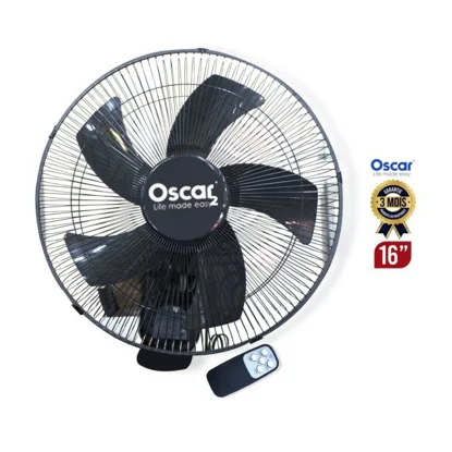 Ventilateur mural Oscar 16″ OSC‑40‑17R – 60 W – 3 vitesses – Orientation réglable – Télécommande – Garantie 6 mois