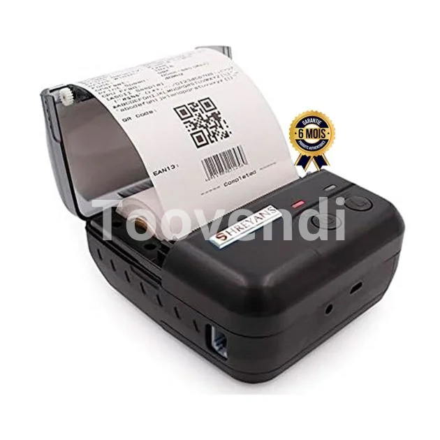Imprimante thermique de reçus - 80 mm - Portable - Bluetooth + USB - iOS, Android - Avec batterie rechargeable - 6 Mois