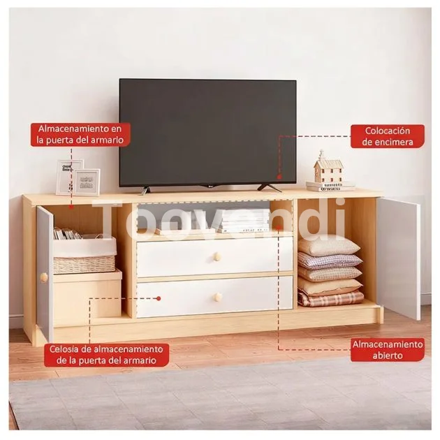 Meuble TV Mieter – Support téléviseurs 50 pouces – 4 portes – 3 étagères – MDF/MDP – Moderne – Brun